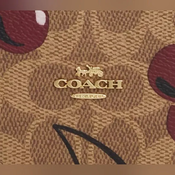 Coach NWT Heart Coin Case In Signature Canvas With Cherry Print - Picture 4 of 14
